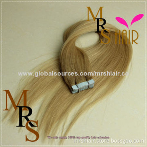 20-inch Light Brown 14# Peruvian Silk Straight Tape in Hair Extensions